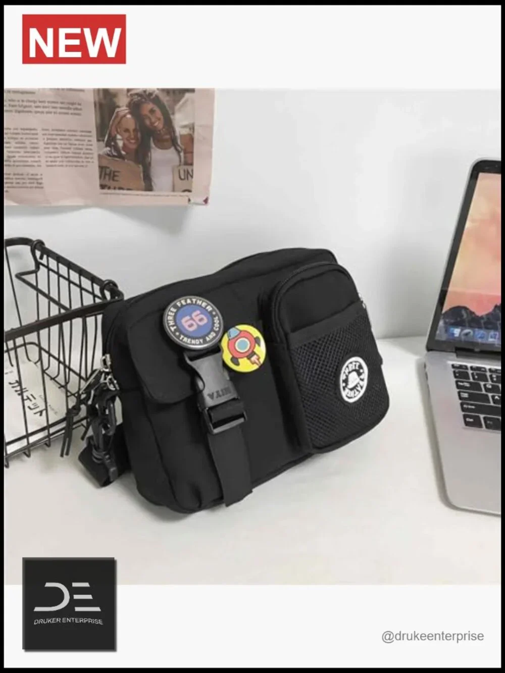 Multifunctional Nylon Messenger Sling Bag with Astronaut Keychain -
